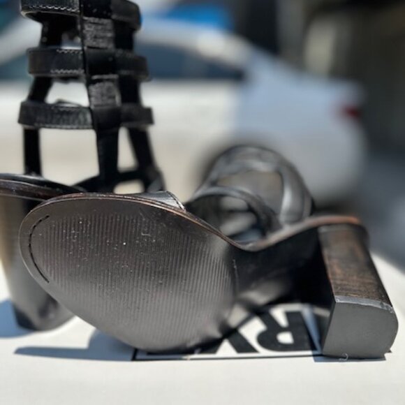 Frye Suzie Gladiator Womens Black Leather Strap Block Heels - Picture 16 of 16